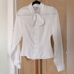 Miss Candyfloss 1950s-style pinstripe blouse with detachable bow size XS